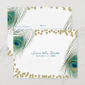 Peacock Feathers & Gold Boho Glam Save the Date Aankondigingskaart (Voorkant / Achterkant)