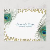Peacock Feathers & Gold Boho Glam Save the Date Aankondigingskaart (Voorkant)
