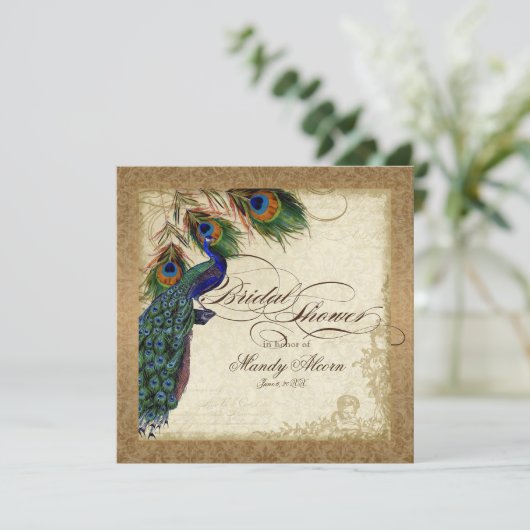 Peacock & Feathers  Gold Damask Scrollwork Kaart (Staand voorkant)