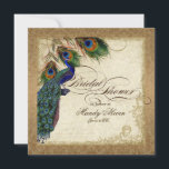 Peacock & Feathers  Gold Damask Scrollwork Kaart<br><div class="desc">Zijn ontwerp bestaat uit een statige pauw op een boomtak kunstelement gelaagd drie pauwenveren en over een engelenets, wervelingen, antiek handschrift, handbeschilderd kant bedekt perkament en een mooi origineel kunstdamastpatroon. De achtergrondkleur kan worden veranderd om uw huwelijk aan te passen. Kunst werd grafisch ontworpen door Audrey Jeanne Roberts, copyright, internationaal...</div>