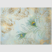 Peacock Feathers Gold en Dusty Blue Decoupage Tissuepapier (Voorkant)
