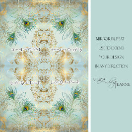 Peacock Feathers Gold en Dusty Blue Decoupage Tissuepapier