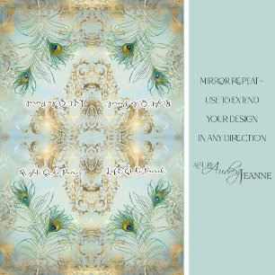 Peacock Feathers Gold en Dusty Blue Decoupage Tissuepapier