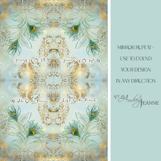 Peacock Feathers Gold en Dusty Blue Decoupage Tissuepapier