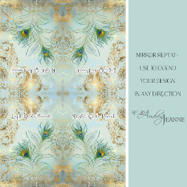 Peacock Feathers Gold en Dusty Blue Decoupage Tissuepapier