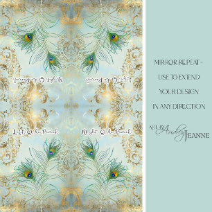 Peacock Feathers Gold en Dusty Blue Decoupage Tissuepapier