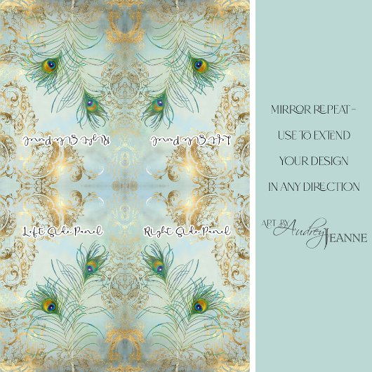 Peacock Feathers Gold en Dusty Blue Decoupage Tissuepapier