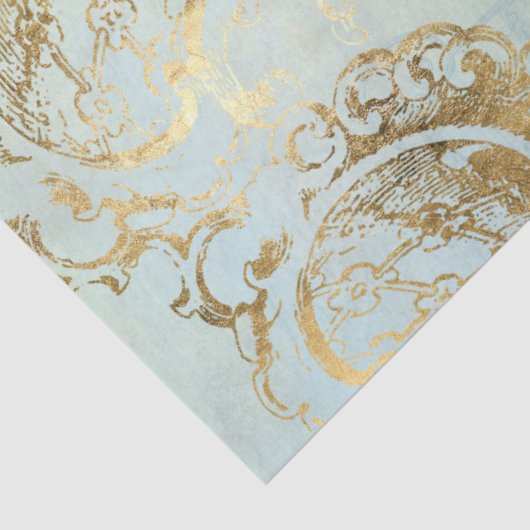 Peacock Feathers Gold en Dusty Blue Decoupage Tissuepapier (Detail)