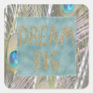  Peacock Feathers Gold Glitter Dream Vierkante Sticker