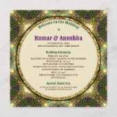 Peacock Feathers Gold Glow Indian Wedding Invite Programmakaart (Achterkant)