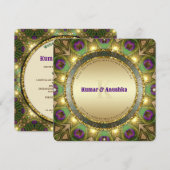 Peacock Feathers Gold Glow Indian Wedding Invite Programmakaart (Voorkant / Achterkant)