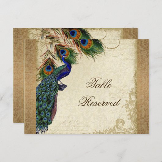 Peacock & Feathers Gold Kijk Damask Swirl Briefkaart (Voorkant / Achterkant)
