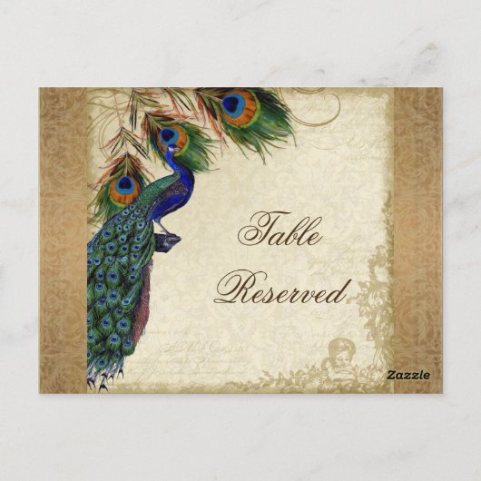 Peacock & Feathers Gold Kijk Damask Swirl Briefkaart (Achterkant)