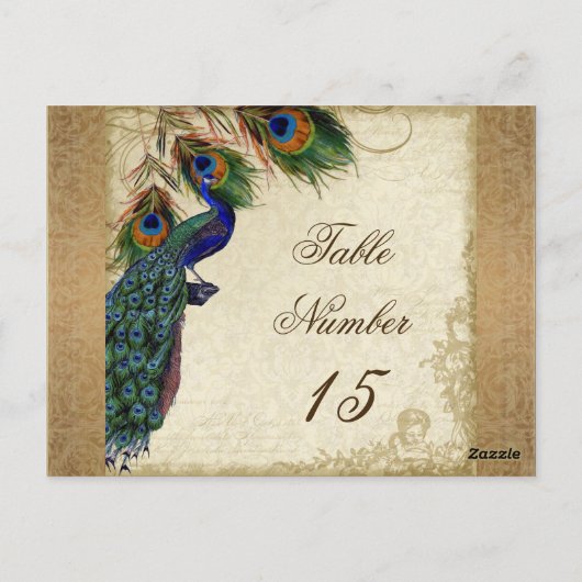 Peacock & Feathers  Gold Kijk Damask Swirl Briefkaart (Achterkant)
