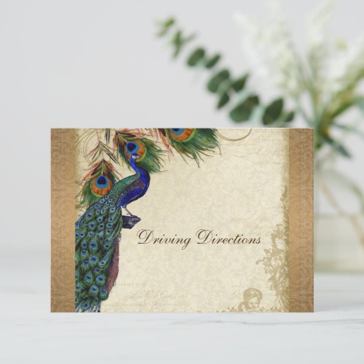 Peacock & Feathers  Gold Kijk Damask Swirl Informatiekaartje (Staand voorkant)