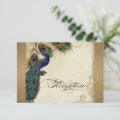 Peacock & Feathers  Gold Kijk Damask Swirl Informatiekaartje (Staand voorkant)