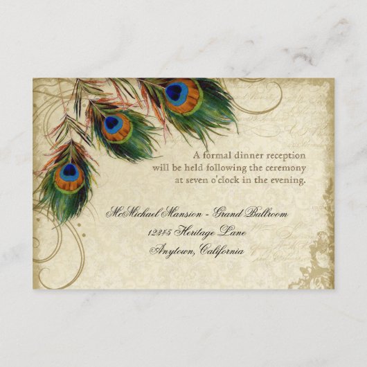 Peacock & Feathers  Gold Kijk Damask Swirl Informatiekaartje (Achterkant)