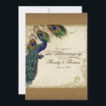 Peacock & Feathers  Gold Kijk Damask Swirl Kaart<br><div class="desc">PAPIERSELECTIE: Dit wordt getoond op basispapier, een andere geweldige keuze zou zijn "metallisch ijs", een schoon wit, parelachtig onderzees oppervlak. Het zou ook mooi zijn op "Champagne Metallic" linen, vilt of een van de andere keuzes. COLOR PALETTE: goudmetaal, tan, crème, koninklijk blauw, groen en roest. ONTWERP: Dit antiek , geïnspireerde...</div>