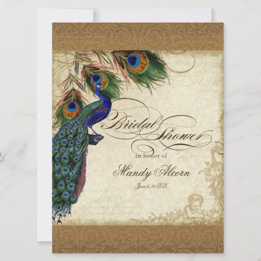 Peacock & Feathers Gold Kijk Damask Swirl Kaart (Voorkant)