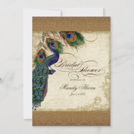 Peacock & Feathers  Gold Kijk Damask Swirl Kaart (Voorkant)