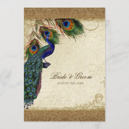 Peacock & Feathers Gold Kijk Damask Swirl Menu (Achterkant)