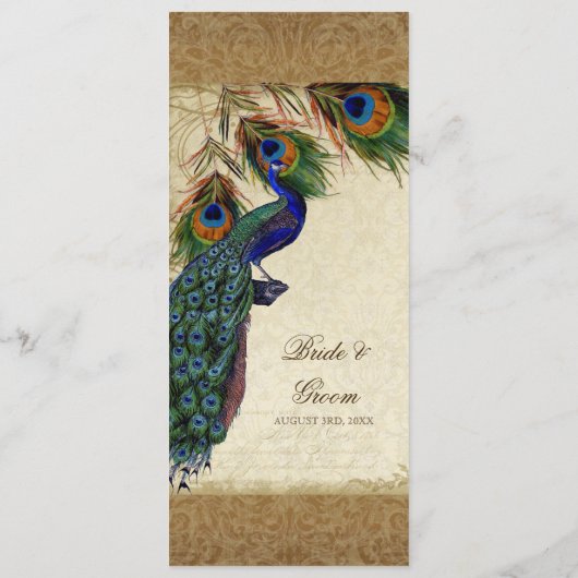 Peacock & Feathers Gold Kijk Damask Swirl Menu (Achterkant)