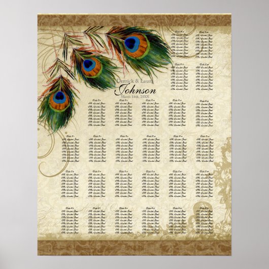 Peacock & Feathers  Gold Kijk Damask Swirl Poster (Voorkant)