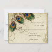 Peacock & Feathers Gold Kijk Damask Swirl RSVP Kaartje (Achterkant)