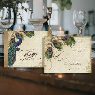 Peacock & Feathers  Gold Kijk Damask Swirl RSVP Kaartje