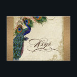 Peacock & Feathers  Gold Kijk Damask Swirl RSVP Kaartje<br><div class="desc">PAPIERSELECTIE: Dit wordt getoond op basispapier, een andere geweldige keuze zou zijn "metallisch ijs", een schoon wit, parelachtig onderzees oppervlak. Het zou ook mooi zijn op "Champagne Metallic" linen, vilt of een van de andere keuzes. COLOR PALETTE: goudmetallisch, tan, rokerblauw, groen en roest. ONTWERP: Deze antiek geïnspireerde RSVP-reactiekaart is afkomstig...</div>