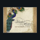 Peacock & Feathers  Gold Kijk Damask Swirl Uitnodiging Briefkaart<br><div class="desc">PAPIERSELECTIE: Briefkaarten worden afgedrukt op een zeer mooie, zeer zware voorraad die glanzend is aan de voorkant en matte afwerking aan de achterkant. COLOR PALETTE: goudmetallisch, tan, rokerblauw, groen en roest. ONTWERP: Dit antiek , geïnspireerde bruiloft collectie heeft een volledig samenstel van producten en kan in verschillende kleuren worden gemaakt....</div>