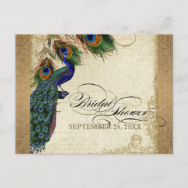 Peacock & Feathers  Gold Kijk Damask Swirl Uitnodiging Briefkaart