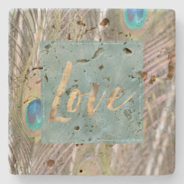  Peacock Feathers Gold Love Stenen Onderzetter