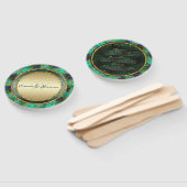 Peacock Feathers Gold Round Weduwen Menu Handwaaier (Niet-gemonteerd)