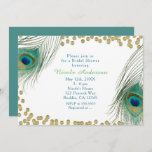Peacock Feathers & Gold Stippen Boho Glam Invitati Kaart<br><div class="desc">Peacock Feathers & Gold Stippen Boho Glam Invitations.</div>