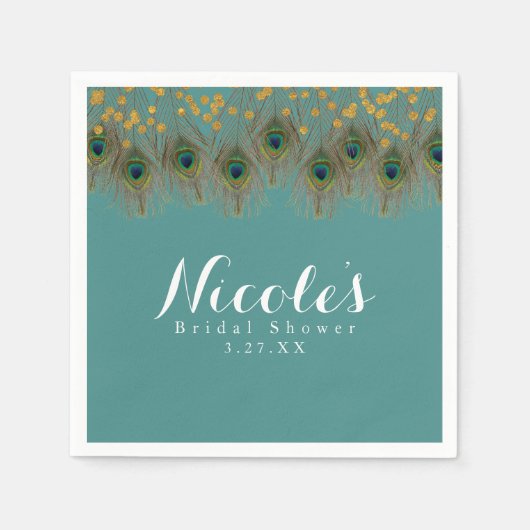 Peacock Feathers & Gold Stippen ELKE KLEUR Partij Servetten (Voorkant)