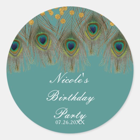 Peacock Feathers & Gold Stippen OM HET EVEN WELKE  Ronde Sticker (Voorkant)