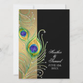 Peacock Feathers Goud In Zwart Modern Jewel Swirl Kaart (Achterkant)