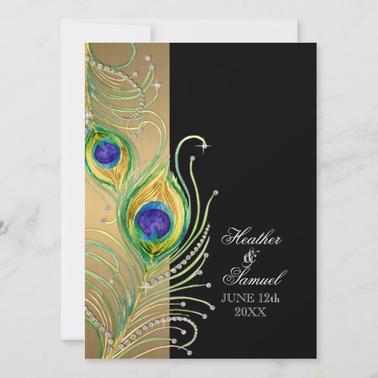 Peacock Feathers Goud In Zwart Modern Jewel Swirl Kaart (Achterkant)