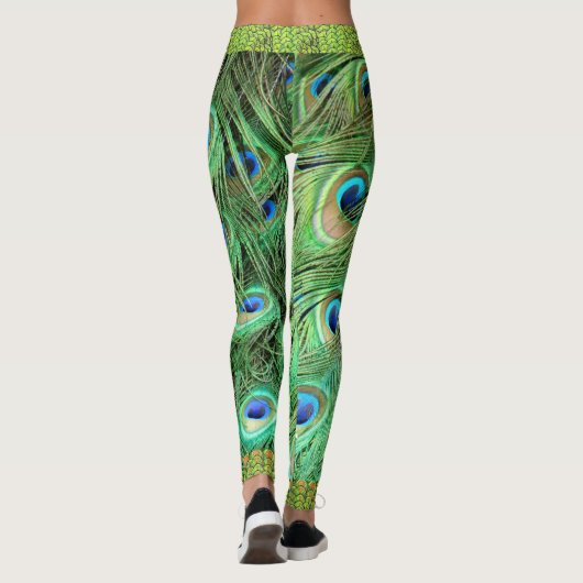 Peacock Feathers Green Blue Exotic Bird Leggings (Achterkant)