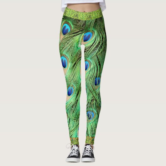 Peacock Feathers Green Blue Exotic Bird Leggings (Voorkant)