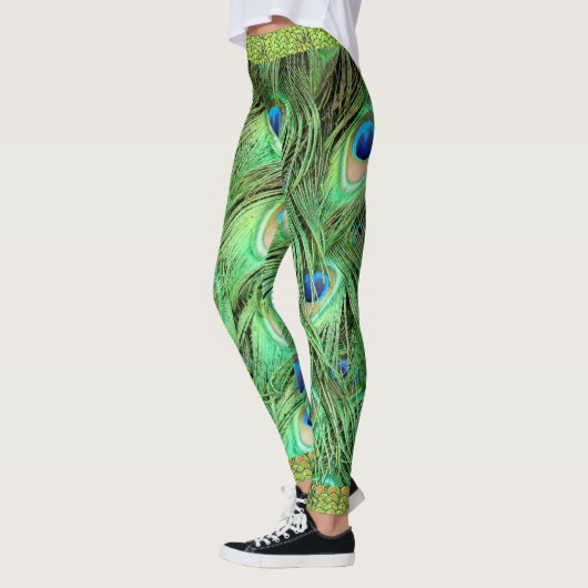 Peacock Feathers Green Blue Exotic Bird Leggings (Links)