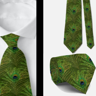 Peacock Feathers Green Gold Stropdas Necktie