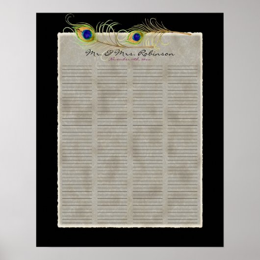 Peacock Feathers Guest Book Signing Poster (Voorkant)