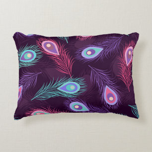 Peacock Feathers: Handgetekende . Accent Kussen