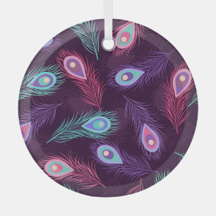 Peacock Feathers: Handgetekende . Glas Ornament