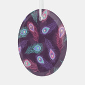 Peacock Feathers: Handgetekende . Glas Ornament (Voorkant links)