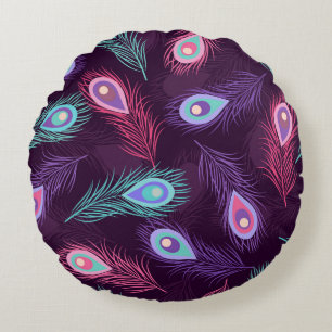 Peacock Feathers: Handgetekende . Rond Kussen