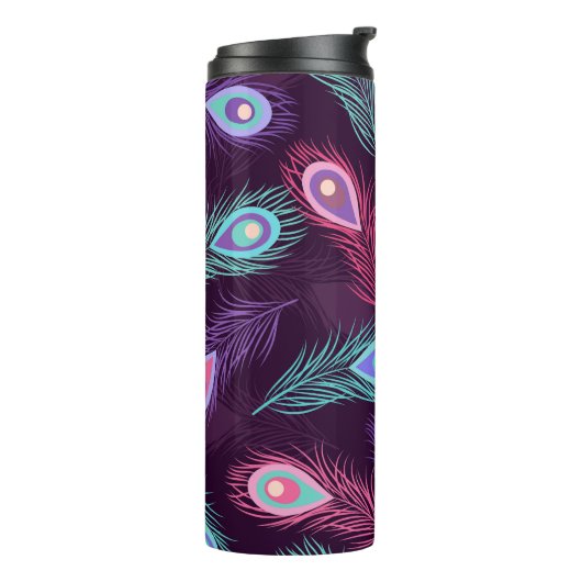 Peacock Feathers: Handgetekende . Thermosbeker (Gedraaid links)