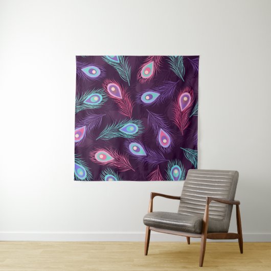 Peacock Feathers: Handgetekende . Wandkleed (In situ)